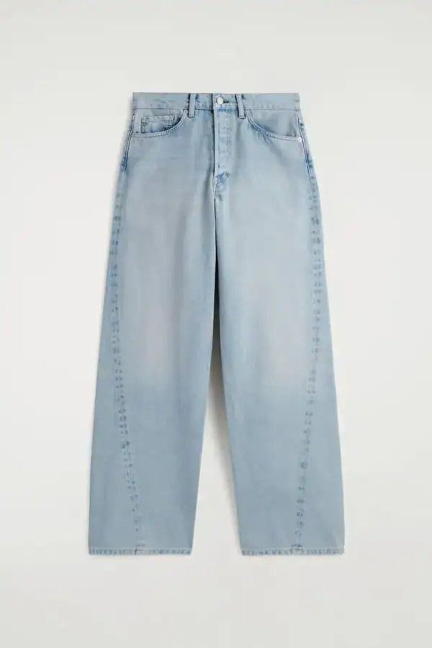 COS Facade Barrel Leg Jeans Womens 27 Light Wash Straight Low Rise Button Fly